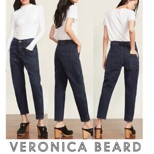 VERONICA BEARD Charlie Barrel Jean Patch Pockets High-Rise Dark Ink Sz 32